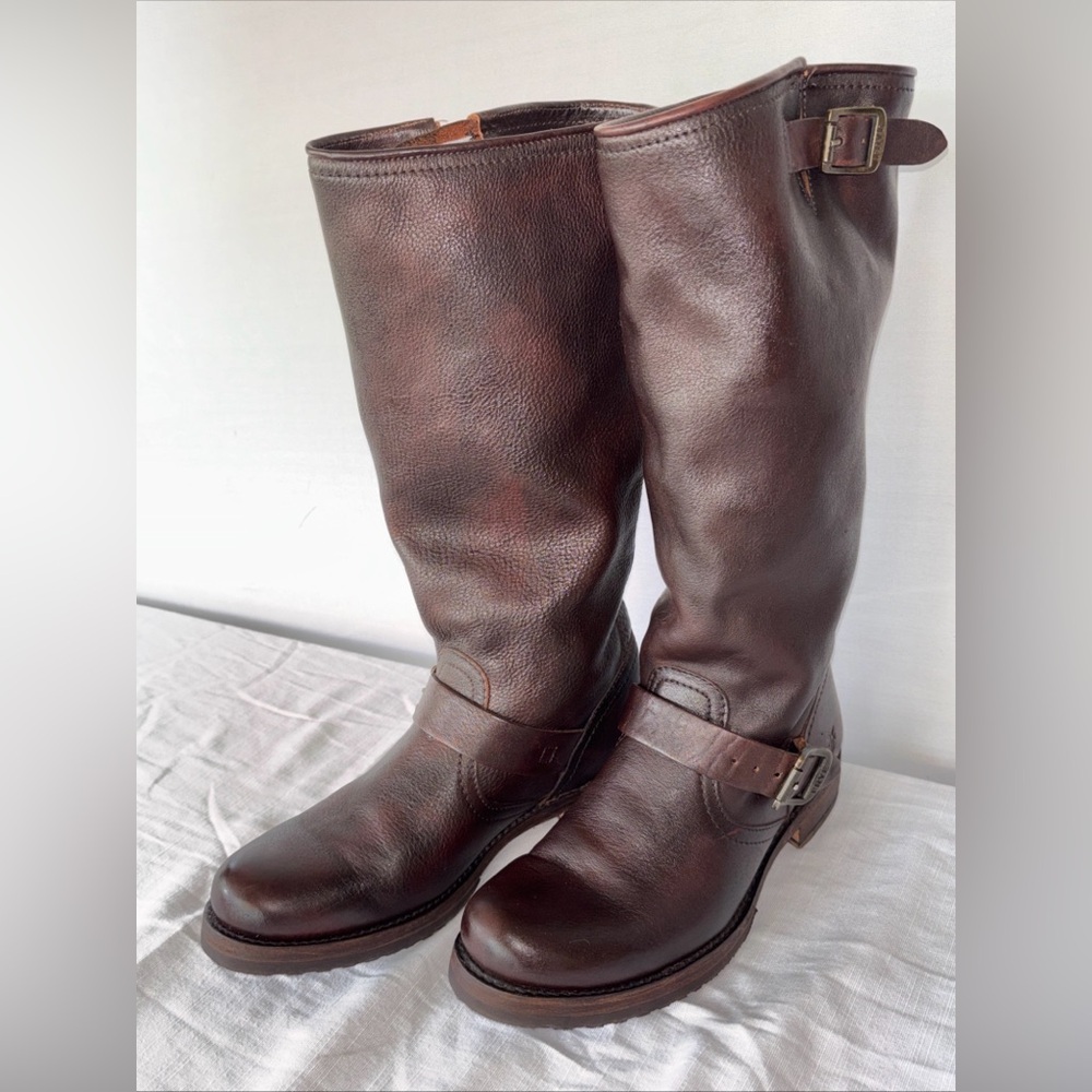 Frye Veronica Tall Slouch Boots Women’s 8.5 B Dark Brown Leather Biker Riding